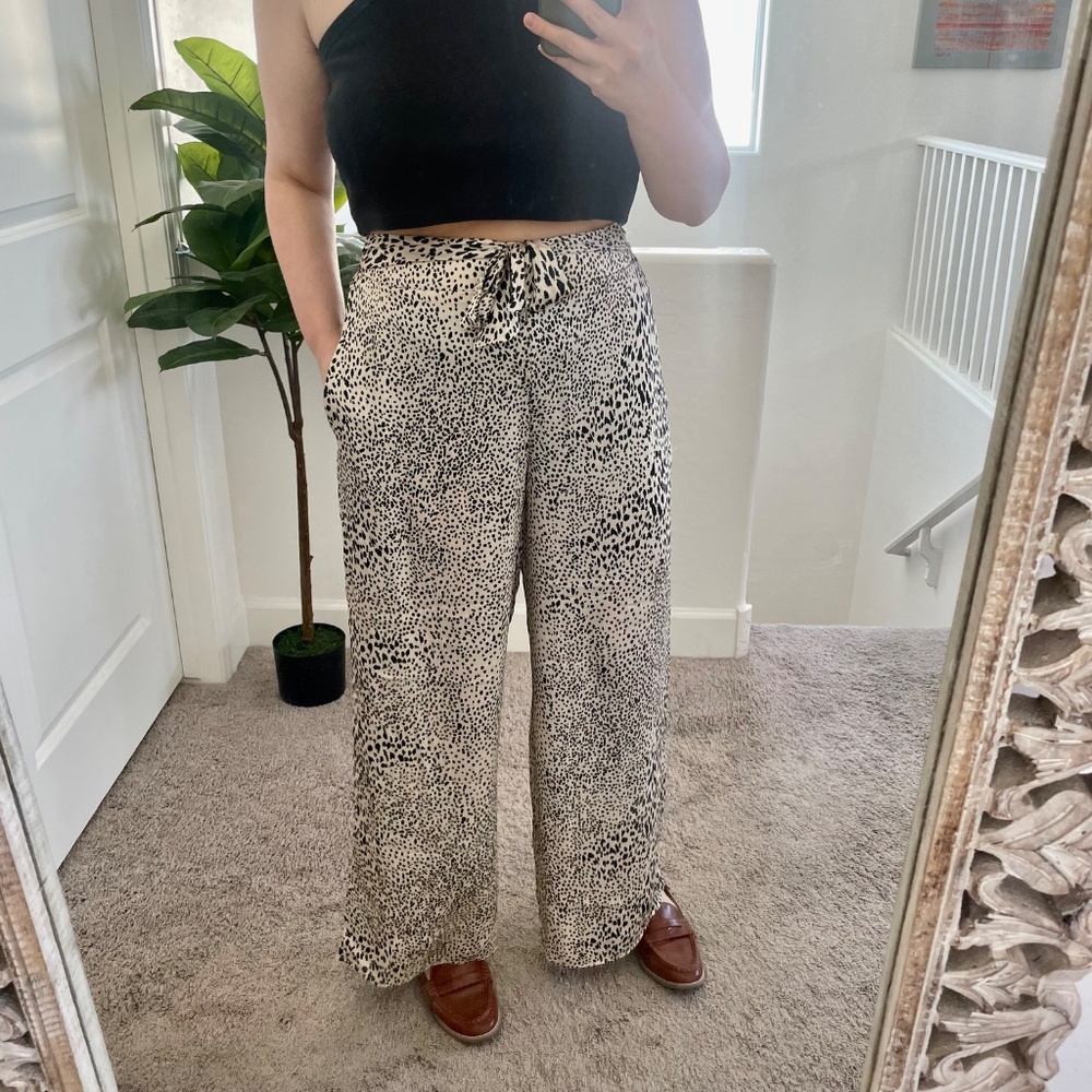 Estela Leopard Wide-Leg Tie Belted Peasant Hipster Hippie Farm Modern Boho Pants